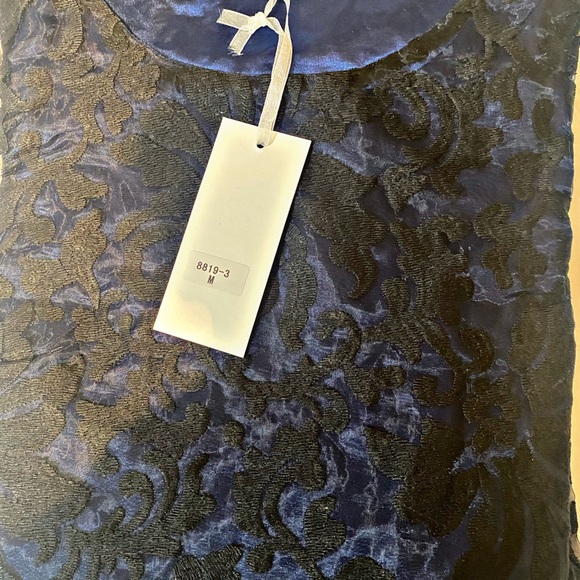 NWT LUCY PARIS Black Lace Overlay on Blue Shift Dress M - Picture 5 of 8